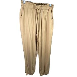 Shinesdar‎ L Women's Tan Joggers Lightweight Drawstring Waist Casual Pants